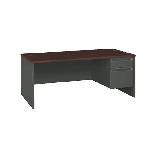 HON Computer Desks<® 38000 Series 72'' Right Pedestal Desk, Mahogany/Charcoal (H38293RNS)