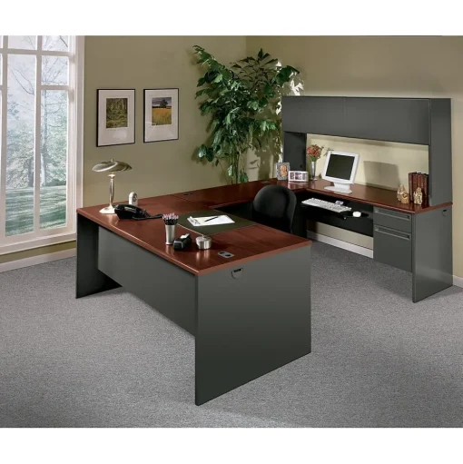 HON Computer Desks<® 38000 Series 72'' Right Pedestal Desk, Mahogany/Charcoal (H38293RNS)