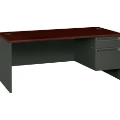 HON Computer Desks<® 38000 Series 72'' Right Pedestal Desk, Mahogany/Charcoal (H38293RNS)