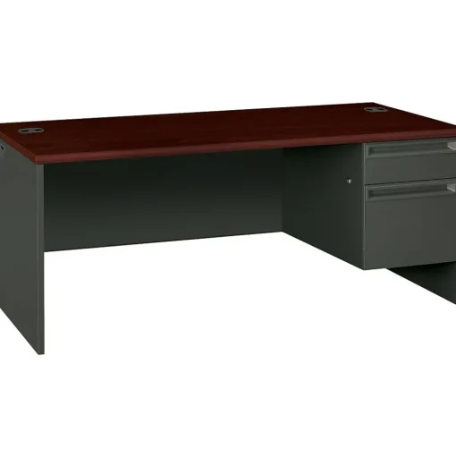 HON Computer Desks<® 38000 Series 72'' Right Pedestal Desk, Mahogany/Charcoal (H38293RNS)