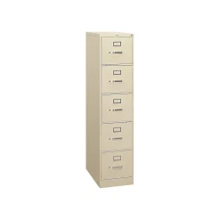 HON File Cabinets<310 Series 5-Drawer Vertical File Cabinet, Letter Size, Lockable, 60"H x 15"W x 26.5"D, Putty (315PL)
