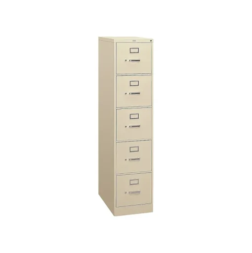 HON File Cabinets<310 Series 5-Drawer Vertical File Cabinet, Letter Size, Lockable, 60"H x 15"W x 26.5"D, Putty (315PL)