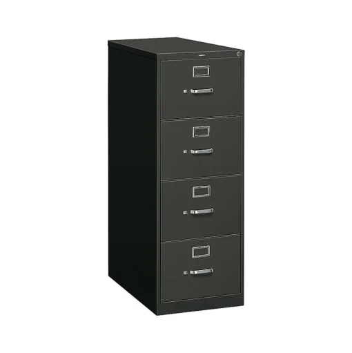 HON File Cabinets<310 Series 4-Drawer Vertical File Cabinet, Legal Size, Lockable, 52"H x 18.25"W x 26.5"D, Black (314CPP)