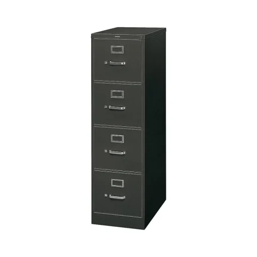 HON File Cabinets<310 Series 4-Drawer Vertical File Cabinet, Letter Size, Lockable, 52"H x 15"W x 26.5"D, Black (314PP)