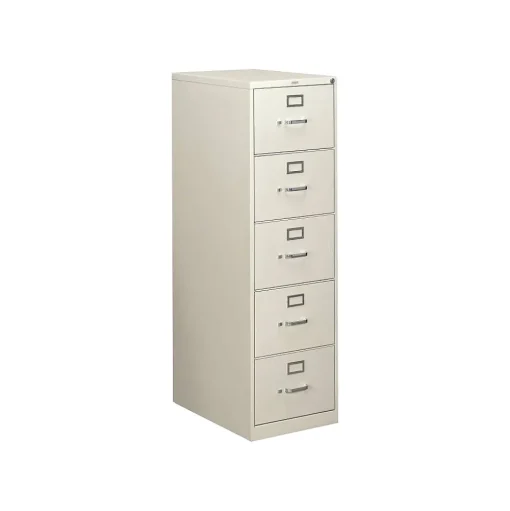 HON File Cabinets<310 Series 5-Drawer Vertical File Cabinet, Legal Size, Lockable, 60"H x 18.25"W x 26.5"D, Light Gray (H315CPQ)