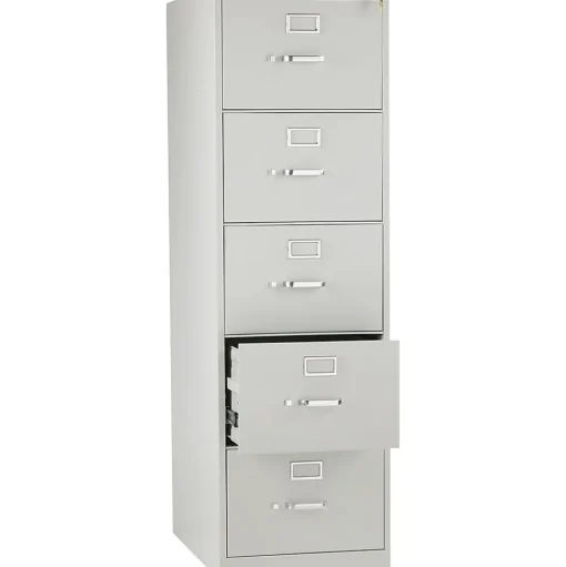 HON File Cabinets<310 Series 5-Drawer Vertical File Cabinet, Legal Size, Lockable, 60"H x 18.25"W x 26.5"D, Light Gray (H315CPQ)