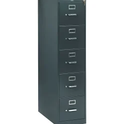 HON File Cabinets<310 Series 5-Drawer Vertical File Cabinet, Letter Size, Lockable, Charcoal, 26 1/2"D (315PS)