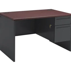 HON Computer Desks<38000 Series Freestanding Right Single Pedestal Desk, Mahogany/Charcoal, 29 1/2"H x 48"W x 30"D