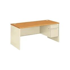 HON Computer Desks<38000 Series "L" Workstation Right Pedestal Desk, Harvest Oak/Putty (38291RCL)