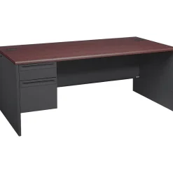 HON Computer Desks<® 38000 Series Left Pedestal Desk 72"W, Mahogany/Charcoal, 29 1/2"H x 72"W x 36"D