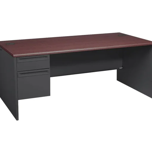 HON Computer Desks<® 38000 Series Left Pedestal Desk 72"W, Mahogany/Charcoal, 29 1/2"H x 72"W x 36"D