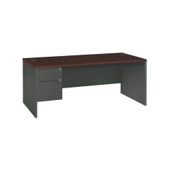 HON Computer Desks<® 38000 Series Left Pedestal Desk 72"W, Mahogany/Charcoal, 29 1/2"H x 72"W x 36"D