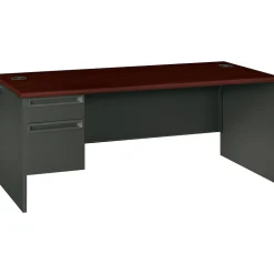 HON Computer Desks<® 38000 Series Left Pedestal Desk 72"W, Mahogany/Charcoal, 29 1/2"H x 72"W x 36"D