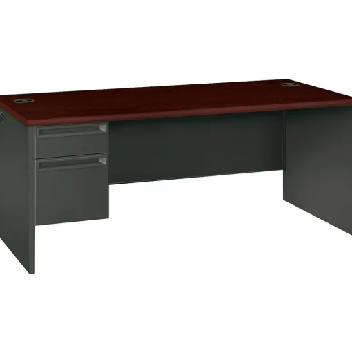 HON Computer Desks<® 38000 Series Left Pedestal Desk 72"W, Mahogany/Charcoal, 29 1/2"H x 72"W x 36"D