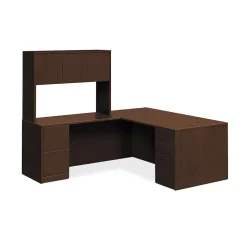 HON Office Desks<10500 Series L-Workstation, Stack-On Storage, Full Pedestals, 72"W x 84"D, Mocha Finish (105LRSO7236M)