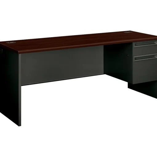 HON Office Desks<® 38000 Series Right Pedestal Credenza, Mahogany/Charcoal, 29 1/2"H x 72"W x 24"D