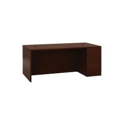 HON Computer Desks<10500 Series Right Pedestal Desk, 2 Box/1 File Drawer, 72"W, Mahogany Finish