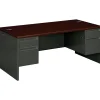 HON Computer Desks<38000 Series 72"W Double Pedestal Desk, Mahogany/Charcoal (H38180NS)