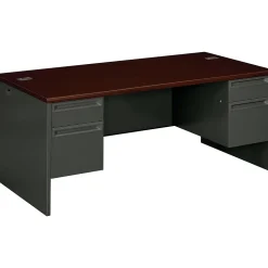 HON Computer Desks<38000 Series 72"W Double Pedestal Desk, Mahogany/Charcoal (H38180NS)