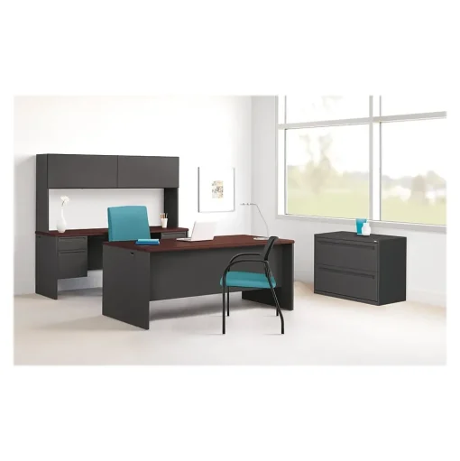 HON Computer Desks<38000 Series 72"W Double Pedestal Desk, Mahogany/Charcoal (H38180NS)