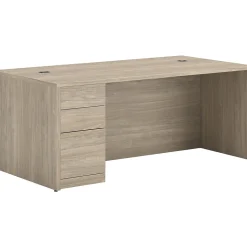 HON Computer Desks<10500 Series 72"W Left Pedestal Desk, Kingswood Walnut (H105896L.LKI1LKI1)