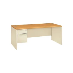 HON Computer Desks<38000 Series 72"W Left-Pedestal Desk, Harvest/Putty (38294LCL)