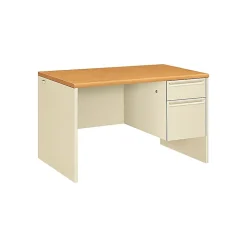 HON Computer Desks<38000 Series 48"W Single Pedestal Desk, Harvest Oak/Putty (H38251CL)
