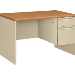HON Computer Desks<38000 Series 48"W Single Pedestal Desk, Harvest Oak/Putty (H38251CL)