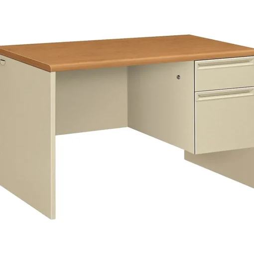 HON Computer Desks<38000 Series 48"W Single Pedestal Desk, Harvest Oak/Putty (H38251CL)