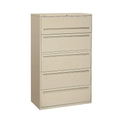 HON File Cabinets<Brigade 700 Series 5 File Drawer Lateral File Cabinet, Locking, Letter/Legal, Putty/Beige, 42"W (H795.L.L)