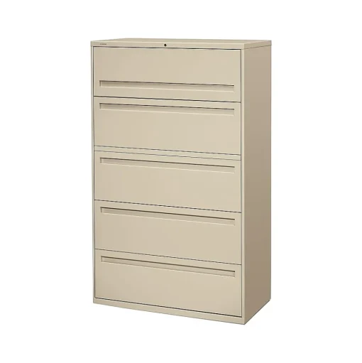 HON File Cabinets<Brigade 700 Series 5 File Drawer Lateral File Cabinet, Locking, Letter/Legal, Putty/Beige, 42"W (H795.L.L)