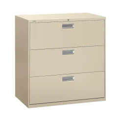 HON File Cabinets<Brigade 600 Series 3-Drawer Lateral File Cabinet, Locking, Letter/Legal, Putty/Beige, 42"W (H693.L.L)
