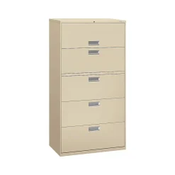 HON File Cabinets<Brigade 600 Series 5-Drawer Lateral File Cabinet, Locking, Letter/Legal, Putty/Beige, 36"W (H685.L.L)