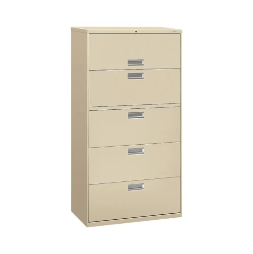 HON File Cabinets<Brigade 600 Series 5-Drawer Lateral File Cabinet, Locking, Letter/Legal, Putty/Beige, 36"W (H685.L.L)