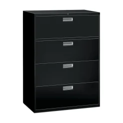 HON File Cabinets<Brigade 600 Series 4-Drawer Lateral File Cabinet, Locking, Letter/Legal, Black, 42"W (694LP)