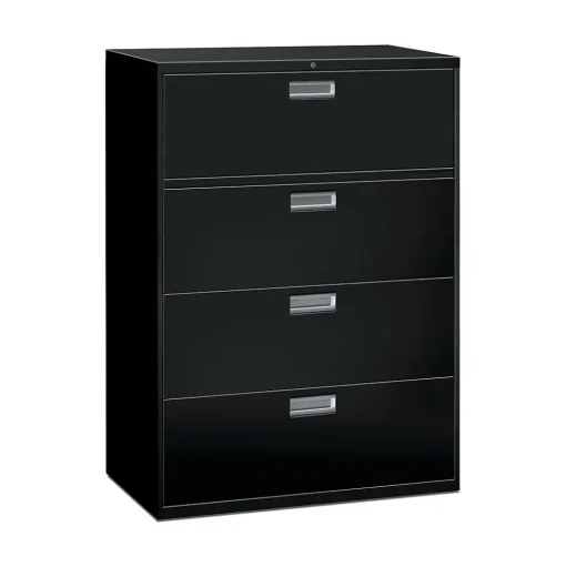 HON File Cabinets<Brigade 600 Series 4-Drawer Lateral File Cabinet, Locking, Letter/Legal, Black, 42"W (694LP)