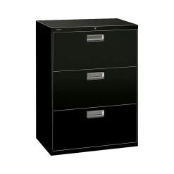 HON File Cabinets<Brigade 600 Series 3-Drawer Lateral File Cabinet, Locking, Letter/Legal, Black, 30"W (H673.L.P)
