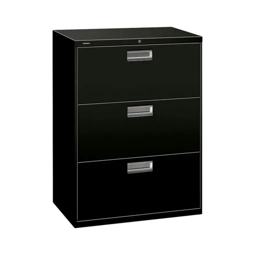 HON File Cabinets<Brigade 600 Series 3-Drawer Lateral File Cabinet, Locking, Letter/Legal, Black, 30"W (H673.L.P)