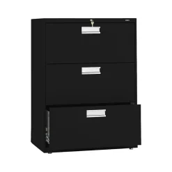 HON File Cabinets<Brigade 600 Series 3-Drawer Lateral File Cabinet, Locking, Letter/Legal, Black, 30"W (H673.L.P)