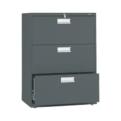HON File Cabinets<Brigade 600 Series 3-Drawer Lateral File Cabinet, Locking, Letter/Legal, Charcoal, 30"W (H673.L.S)