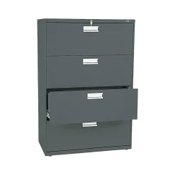 HON File Cabinets<Brigade 600 Series 4-Drawer Lateral File Cabinet, Locking, Letter/Legal, Charcoal, 36"W (H684.L.S)