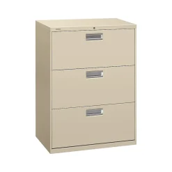 HON File Cabinets<Brigade 600 Series 3-Drawer Lateral File Cabinet, Locking, Letter/Legal, Putty/Beige, 30"W (H673.L.L)