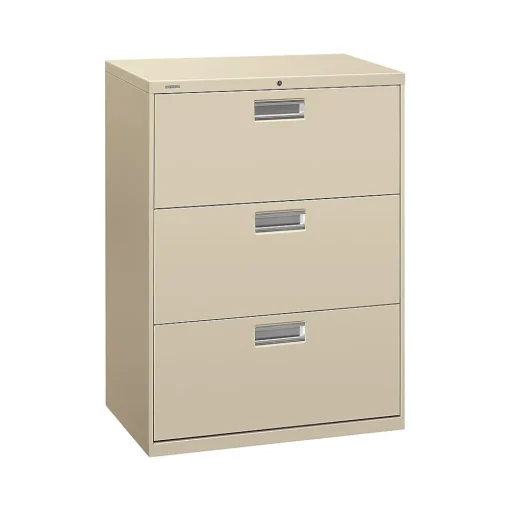 HON File Cabinets<Brigade 600 Series 3-Drawer Lateral File Cabinet, Locking, Letter/Legal, Putty/Beige, 30"W (H673.L.L)