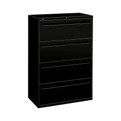 HON File Cabinets<Brigade 700 Series 4-Drawer Lateral File Cabinet, Locking, Black, Letter/Legal, 36"W (H784.L.P)