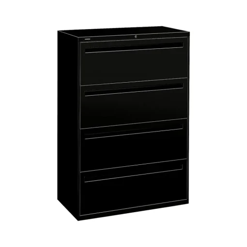 HON File Cabinets<Brigade 700 Series 4-Drawer Lateral File Cabinet, Locking, Black, Letter/Legal, 36"W (H784.L.P)