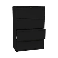 HON File Cabinets<Brigade 700 Series 4-Drawer Lateral File Cabinet, Locking, Black, Letter/Legal, 36"W (H784.L.P)