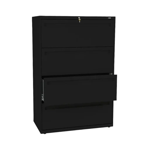 HON File Cabinets<Brigade 700 Series 4-Drawer Lateral File Cabinet, Locking, Black, Letter/Legal, 36"W (H784.L.P)