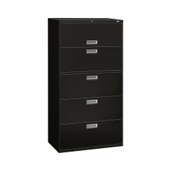 HON File Cabinets<Brigade 600 Series 5-Drawer Lateral File Cabinet, Locking, Letter/Legal, Black, 36"W (H685.L.P)