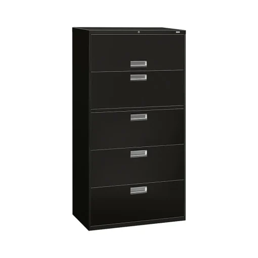 HON File Cabinets<Brigade 600 Series 5-Drawer Lateral File Cabinet, Locking, Letter/Legal, Black, 36"W (H685.L.P)