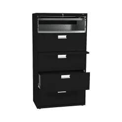 HON File Cabinets<Brigade 600 Series 5-Drawer Lateral File Cabinet, Locking, Letter/Legal, Black, 36"W (H685.L.P)